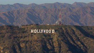 HD stock footage aerial video of the Hollywood Sign and radio towers in Los Angeles, California Aerial Stock Footage | CAP_016_031