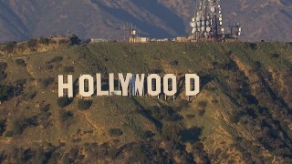 HD stock footage aerial video a close-up view of the Hollywood Sign in Los Angeles, California Aerial Stock Footage | CAP_016_032