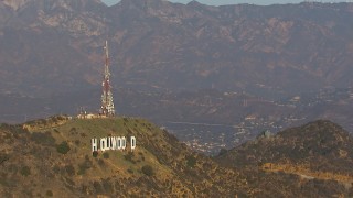 HD stock footage aerial video of orbiting the iconic Hollywood Sign in Los Angeles, California Aerial Stock Footage | CAP_016_034