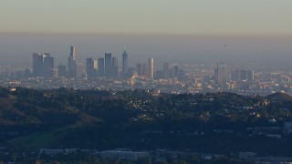 HD stock footage aerial video of a wide view of the city's skyline in Downtown Los Angeles, California Aerial Stock Footage | CAP_016_037