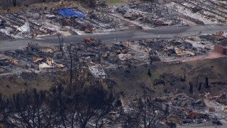 HD stock footage aerial video of a neighborhood devastated by fire, Malibu, California Aerial Stock Footage | CAP_018_034