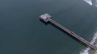 HD stock footage aerial video of orbiting Malibu Pier at sunset, California Aerial Stock Footage | CAP_018_054