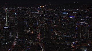 HD stock footage aerial video of US Bank Tower and the city's skyline at night in Downtown Los Angeles, California Aerial Stock Footage | CAP_018_178