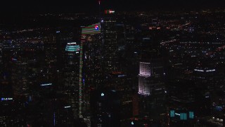 HD stock footage aerial video of orbiting Wilshire Grand Center at night, Downtown Los Angeles, California Aerial Stock Footage | CAP_018_201