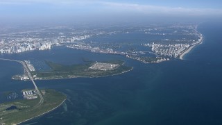 HD stock footage aerial video of passing by Virginia Key and Biscayne Bay, Miami, Florida Aerial Stock Footage | CAP_020_003