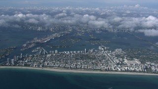 HD stock footage aerial video of a high altitude view of South Beach, Miami, Florida Aerial Stock Footage | CAP_020_012