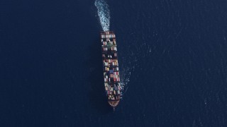 HD stock footage aerial video of an overhead view of a cargo ship near Miami Beach, Florida Aerial Stock Footage | CAP_020_016