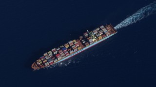 HD stock footage aerial video of looking down to a cargo ship near Miami Beach, Florida Aerial Stock Footage | CAP_020_017