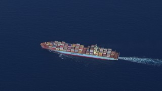 HD stock footage aerial video of tracking a cargo ship near Miami Beach, Florida Aerial Stock Footage | CAP_020_018