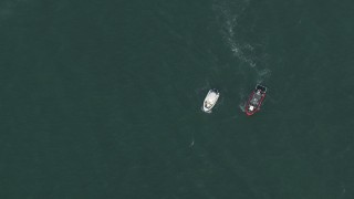 HD stock footage aerial video of a bird's eye view of boats near Miami, Florida Aerial Stock Footage | CAP_020_034