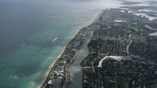 HD stock footage aerial video of flying over Miami Beach toward South Beach, Florida Aerial Stock Footage | CAP_020_055