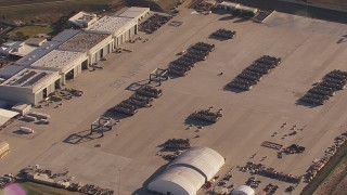 CAP_021_033 - HD stock footage aerial video zoom to wider view of "Go Navy" by military craft at Camp Pendleton South, California