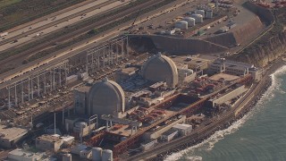 CAP_021_050 - HD stock footage aerial video of a reverse view of the San Onofre Nuclear Power Plant, California