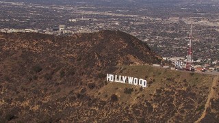 HD stock footage aerial video of orbiting the famous Hollywood Sign, Los Angeles, California Aerial Stock Footage | CAP_021_118