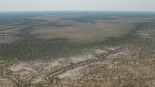 HD stock footage aerial video flyby trees, brush and a dry riverbed in the open savanna, Zimbabwe Aerial Stock Footage | CAP_026_051