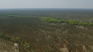 CAP_026_054 - HD stock footage aerial video of approaching green trees lining a river in the open savanna, Zimbabwe