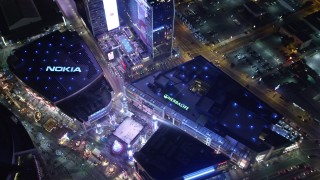 5K aerial stock footage a bird's eye view orbiting Nokia Theater, Los Angeles, California Aerial Stock Footage | DCA01_034E