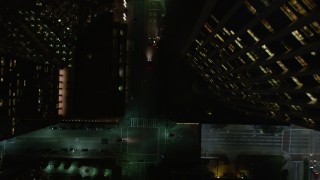 5K aerial stock footage bird's eye view of South Hope Street at night, Downtown Los Angeles, California Aerial Stock Footage | DCA01_042