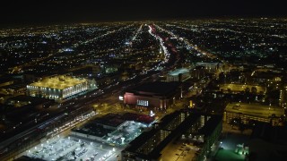 DCA01_060 - 5K aerial stock footage approaching and following Los Angeles Highway 110 at night, California