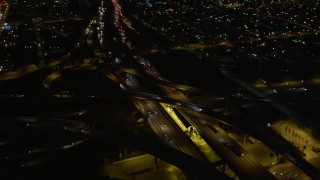 5K aerial stock footage orbiting the Highway 110/ Interstate 105 interchange at night, Los Angeles, California Aerial Stock Footage | DCA01_067