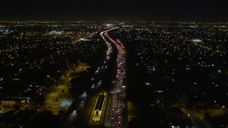 5K aerial stock footage following I-105 at night, Hawthorne, California Aerial Stock Footage | DCA01_068E