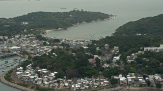 4K aerial stock footage of ferries by Peng Chau Island, Outlying Islands, Hong Kong, China Aerial Stock Footage | DCA02_007