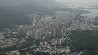 4K aerial stock footage of apartment buildings in in Tai Po in the New Territories, Hong Kong, China Aerial Stock Footage | DCA02_028