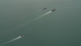 4K aerial stock footage fly over barges near Sha Chau Island in the South China Sea, New Territories, Hong Kong, China Aerial Stock Footage | DCA02_051