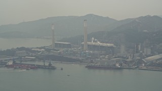 DCA02_054 - 4K aerial stock footage flyby Castle Peak Power Station, New Territories, Hong Kong, China