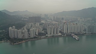 4K aerial stock footage of waterfront apartments high-rises New Territories, Hong Kong, China Aerial Stock Footage | DCA02_058