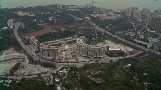 4K aerial stock footage of Avignon Tower apartment complex in New Territories, Hong Kong, China Aerial Stock Footage | DCA02_063