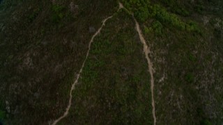 4K aerial stock footage of a bird's eye view of dirt roads on a mountain peak in New Territories, Hong Kong, China Aerial Stock Footage | DCA02_067