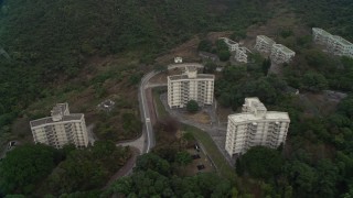 4K aerial stock footage of People's Liberation Army barracks in New Territories, Hong Kong, China Aerial Stock Footage | DCA02_072