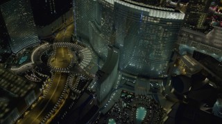 DCA03_029 - 4K aerial stock footage of orbiting Aria Resort and Casino, Las Vegas, Nevada Night