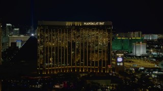 4K aerial stock footage of Mandalay Bay, Las Vegas, Nevada Night Aerial Stock Footage | DCA03_053