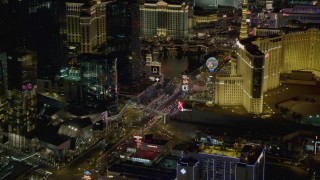 4K aerial stock footage of Las Vegas Boulevard with hotels, Las Vegas, Nevada Night Aerial Stock Footage | DCA03_059