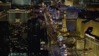 DCA03_060 - 4K aerial stock footage of flying over Las Vegas Boulevard, Las Vegas, Nevada Night