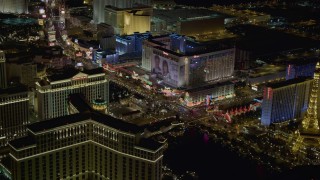 4K aerial stock footage of Las Vegas Boulevard with hotels, Las Vegas, Nevada Night Aerial Stock Footage | DCA03_062