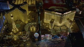 4K aerial stock footage of flying by Paris, Planet Hollywood, Polo Towers, Las Vegas, Nevada Night Aerial Stock Footage | DCA03_070