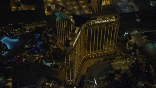 DCA03_072 - 4K aerial stock footage of orbiting Mandalay Bay, Las Vegas, Nevada Night