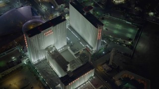 DCA03_080 - 4K aerial stock footage approach and flyby Circus Circus, Las Vegas, Nevada Night