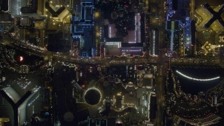 4K aerial stock footage of a bird's eye view following Las Vegas Boulevard, Nevada Night Aerial Stock Footage | DCA03_095