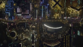 4K aerial stock footage of a bird's eye view of Las Vegas Boulevard, Nevada Night Aerial Stock Footage | DCA03_096