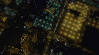 DCA03_114 - 4K aerial stock footage of a bird's eye view following Las Vegas Boulevard, Nevada Night