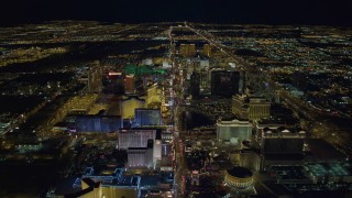 4K aerial stock footage of flying above Las Vegas Strip with hotels, Nevada Night Aerial Stock Footage | DCA03_125