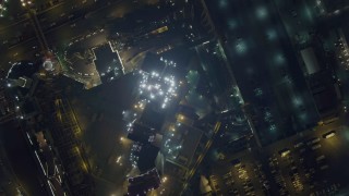 4K aerial stock footage of a bird's eye view of New York New York Hotel and Casino, Nevada Night Aerial Stock Footage | DCA03_140