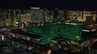 4K aerial stock footage of flying by MGM Grand, Las Vegas, Nevada Night Aerial Stock Footage | DCA03_165