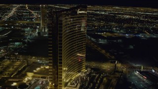 DCA03_172 - 4K aerial stock footage of orbiting Encore, Las Vegas, Nevada Night