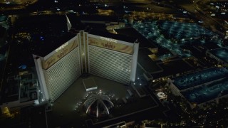 4K aerial stock footage of an orbit of the Mirage Hotel and Casino, Las Vegas, Nevada Night Aerial Stock Footage | DCA03_182