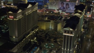 DCA03_190 - 4K aerial stock footage of orbiting Caesar's Palace, Las Vegas, Nevada Night